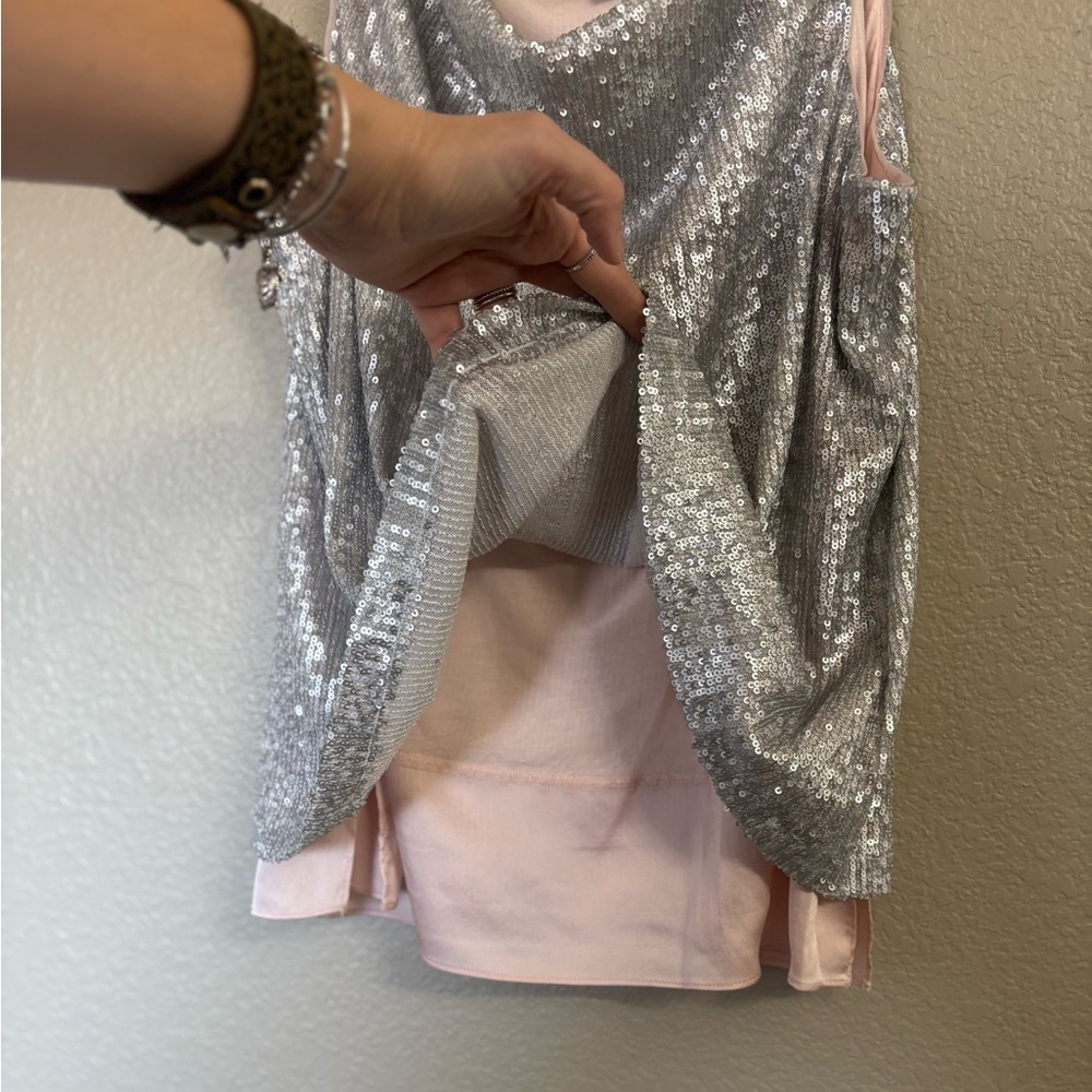 White House Black Market Silver Sequin & Light Pink Camisole - Picture 7 of 9